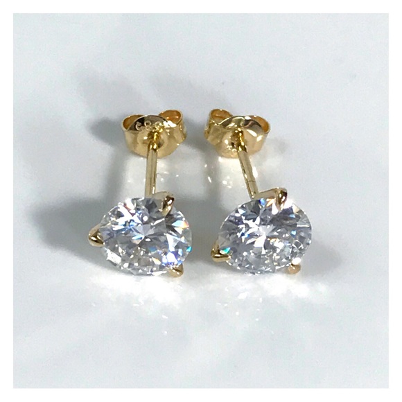 14KT 2 CARAT GENUINE MOISSANITE SOLID YELLOW GOLD MARTINI SET STUD EARRINGS NWOT - Picture 12 of 12